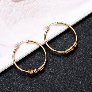 3 For $35 14K Gold Plated Beaded Hoop Earrings